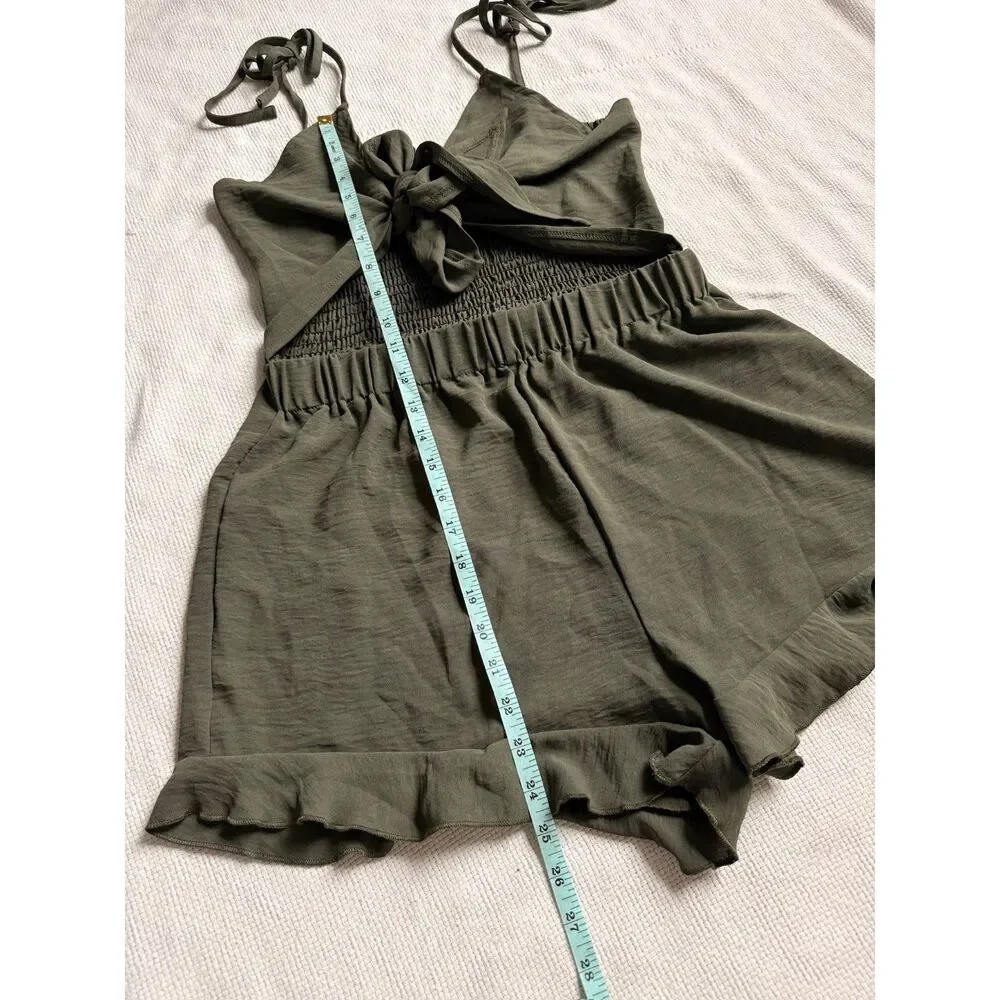 SHEIN Olive Green Smocked Strap Romper